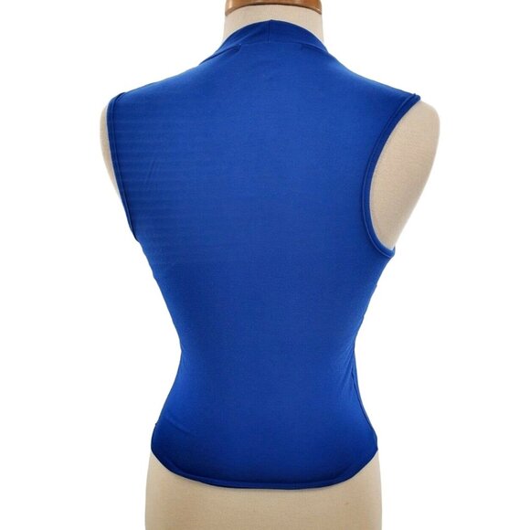 Gaze USA Shirt Sleeveless High-Neck Cut-out Keyhole Open Chest Blue Vintage y2K - Picture 5 of 8